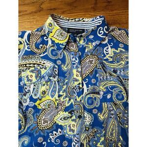 Jones New York Women’s Navy/Yellow‎ Paisley Long Sleeve Top Large Button Up